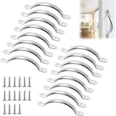 16 Pièces Poignées De Placard, Poignee De Meuble avec des vis, Poignée Meuble Cuisine, Poignées en Acier Inoxydable pour Planches à DéCouper, Cuisine, Armoire, Tiroir, Salle de Bain, Chambre(Argent)