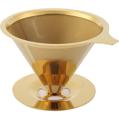 Filtre goutte-à-goutte à café en acier inoxydable, titane et or, avec support de tasse et poignée (1/4)