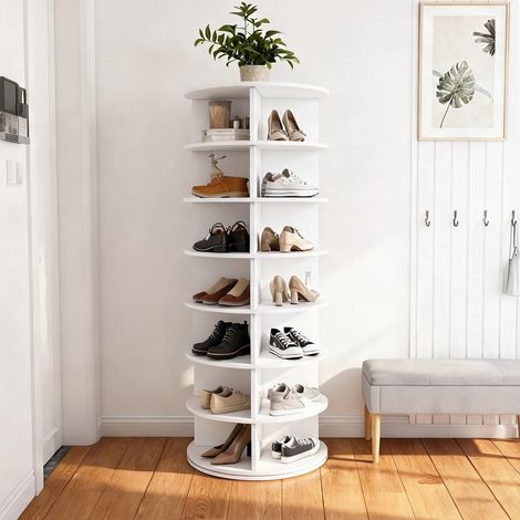 Tour à chaussures rotative 7 étagères en PVC blanc 60 x 60 x 161 (1/5)