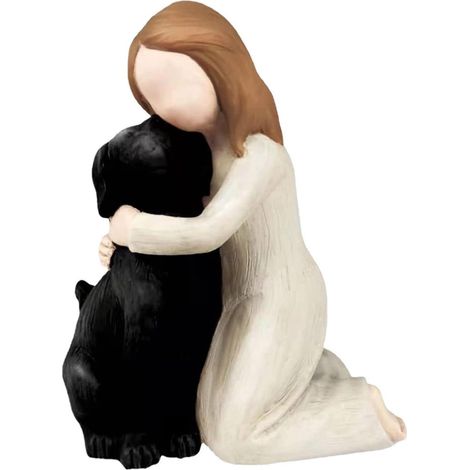Figurine Angel - Statue Commémorative Chien Chat - Décoration Bureau Intérieur - Résine Noire - 12 x 10 x 7 cm - 1 Pièce (1/2)