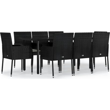 Maison Exclusive - Set da Pranzo da Giardino 9 pz con Cuscini Nero in Polyrattan (1/5)