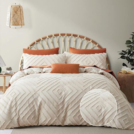 Housse de Couette 220x240 Adulte Boho Tuftée Beige Parure de lit (1/5)