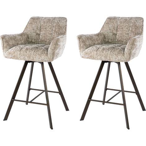 Lot 2 chaises de bar pivotantes tissu bouclette sable et bronze -JORDI (1/5)