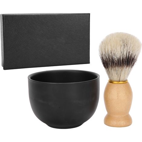 Accessoires pour mousse et crème à raser pour hommes : Bol à savon moussant en acier inoxydable + pinceau moussant pour crème à raser (ensemble de 2 pièces) (1/5)