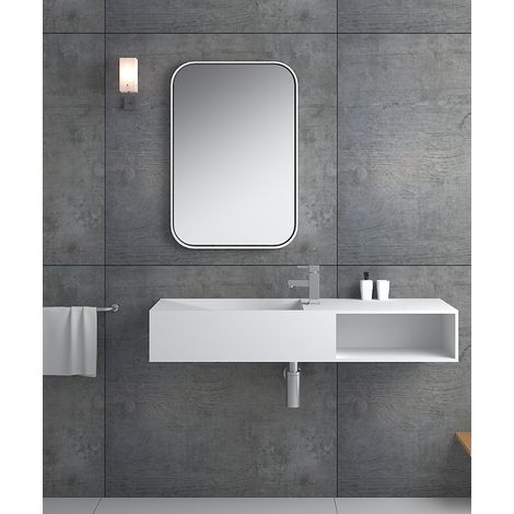 Lavabo rettangolare sospeso in resina minerale Bianco opaco - Lualaba