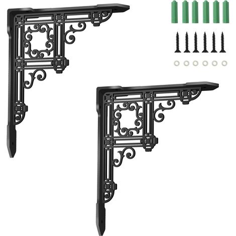 2 Pièces Equerre Etagere Murale 21x17 cm Noir Mat Motif Fenêtre Vintage Décoratives Fer Lourdes Équerre Étagère Montage Mural Corniches Rustiques pour Bibliothèque Garage Cuisine Balcon (1/5)
