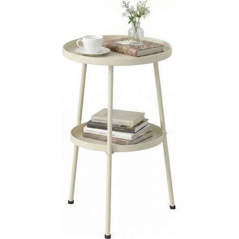 Tavolo da giardino Ø36 cm, tavolo da balcone in metallo, tavolo da pranzo per esterni, tavolo rotondo per giardino, terrazzo, balcone - bianco crema