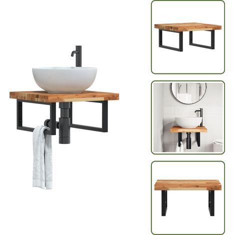The Living Store Étagère de vasque murale acier et bois massif d'acacia - Étagère de lavabo (1/5)