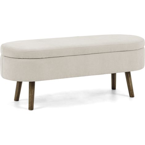 Banco de almacenamiento multifuncional de chenilla con patas de madera 110x40x42 cm beige HOMVRA (1/5)