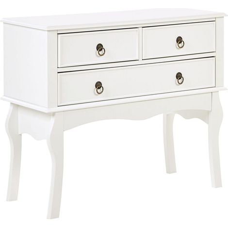 Beliani – Table console champêtre blanche 3 tiroirs – MDF laqué – Dimensions 91x35x75 cm – Style rétro pour entrée ou salon