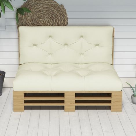 Cuscino da seduta e schienale imbottito, con bottoni, 120 x 80 x 12 cm, crema (1/5)