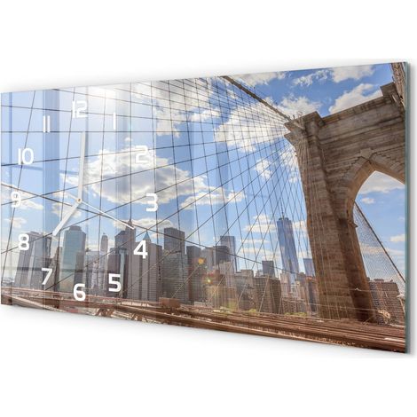 Horloge Murale Déco Maison 60x30 cm Format Panoramique Verre Moderne Pont de New York (1/5)