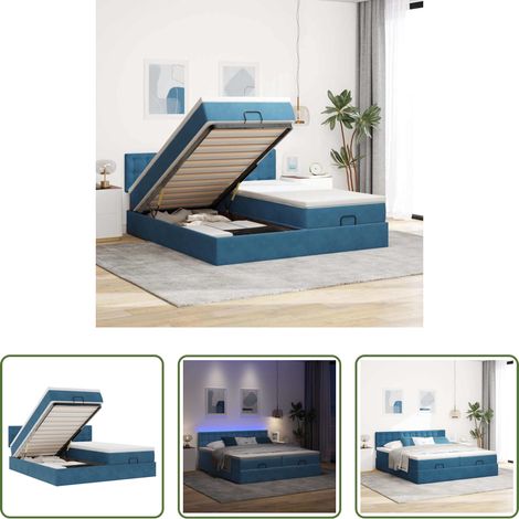 vidaXL Matelas à ressorts ensachés - Cadre de lit ottoman avec matelas bleu foncé 180x200 cm velours (1/5)
