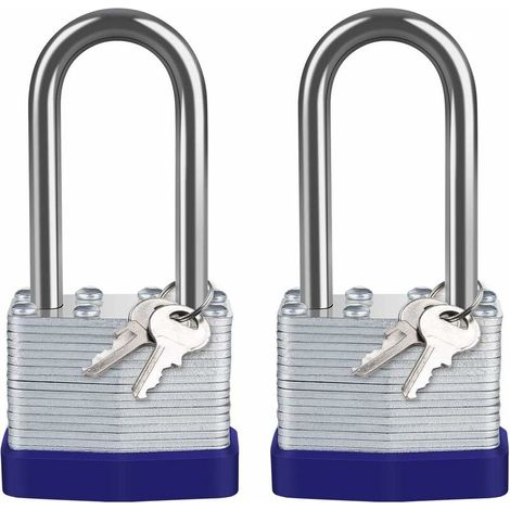40 mm Walzstahl-Vorhängeschloss für den Außenbereich, 2er-Pack, wasserdicht, hohe Sicherheit, langer Stahlbügel, für Spinde in Turnhallen, Gartenhäuser, Garagen, Zäune, Schulen, Innen- und Außenbereic