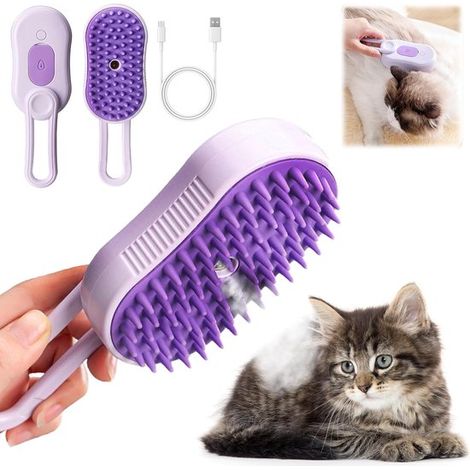 Peine de vapor 3 en 1 para gatos y perros cepillo de vapor para el cuidado de mascotas, para eliminar el pelo, peine para masaje y aseo (1/5)