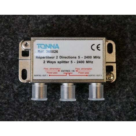 Repartiteur d'antenne 2 voies symetriques F 6.5dB 5-2400 MHz TONNA