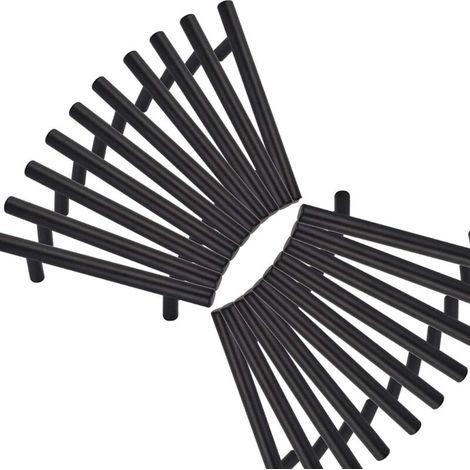 Set mit 20 Küchenschrankgriffen, Edelstahl-Schrankgriffe, schwarze Küchentürgriffe, 128 mm Lochabstand, für Schränke und Schubladen (mit Schrauben)