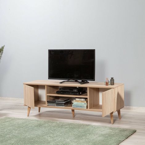 TV-Schrank Argegno, ein Regal, Türanschlag, 2 Türen, 140x40x50h cm Eiche Braun (1/5)