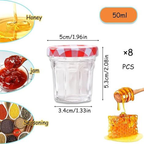 8 Petits Bocaux à Confiture, Bocaux à Confiture Transparents, Adaptés pour les Bonbons, Confitures, Conserves de Fruits (50ML) (1/5)