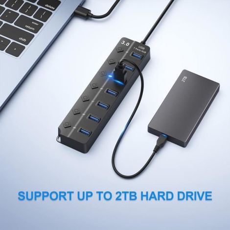 Hub USB - 7 Ports USB 3.0 - Avec Interrupteurs Marche/Arrêt Et Voyants Individuels - Câble 1 Mètre (1/4)
