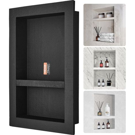 Rangement douche optimisé avec niche murale, double étagère étanche en plastique XPS, pose horizontale ou verticale (1/5)