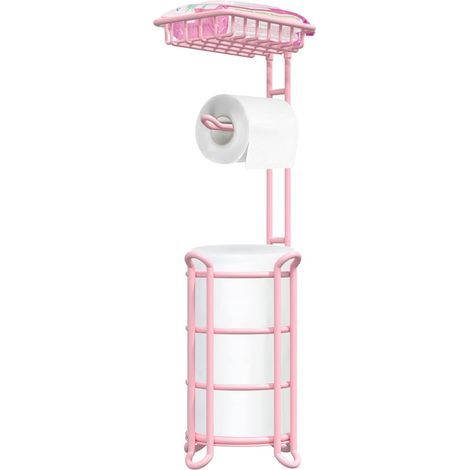 1 - Porte-rouleau papier toilette - Support papier toilette - Rangement 4 rouleaux géants &43 étagère téléphone - Salle de bain - Rose - 16,5x61cm (1/5)