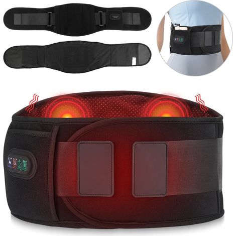 Masseur lombaire chauffant électrique avec ceinture de soutien dorsal, ceinture de correction par thérapie par la chaleur et les vibrations lumineuses rouges à 3 niveaux