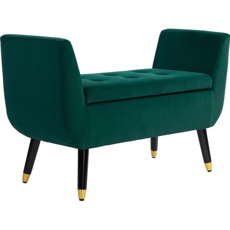 Banqueta verde con almacenaje, brazos y tapizado efecto terciopelo HOMVRA 107 x 42 x 65 cm (1/5)