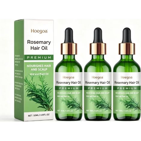 Huile capillaire au romarin HOEGOA (lot de 3) : Soin nourrissant et revitalisant pour des cheveux forts et soyeux, riche en huile essentielle de romarin. Convient aux cheveux secs et frisés, pour un u (1/5)