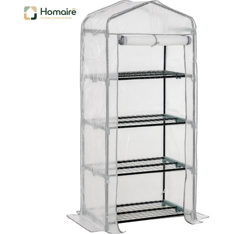 HOMAIRE Folien-Gewächshaus Mini mit 4 Regalfächern Weiß