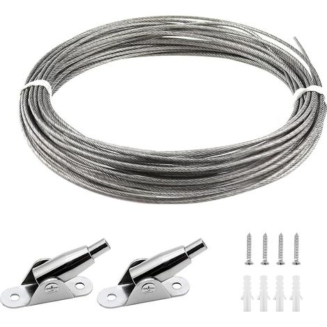 2 mm x 6 m PVC Coated Stainless Steel Cable Hanging Wire  Frame with Metal Cable Fixed Codes of Screws for Hanging Photo Clothes Lamp Curtains Max Load 30 kg (1/5)