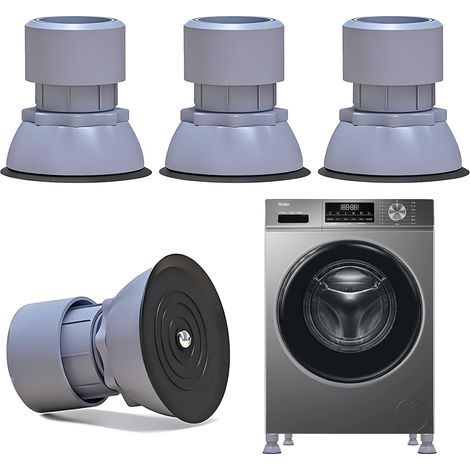 Lot de 4 amortisseurs de vibrations universels pour machine à laver et sèche-linge - Anti-vibration - Pour pieds anti-vibrations - Coussinets amortisseurs réglables en hauteur - 10 à 12 cm - Gris (1/5)