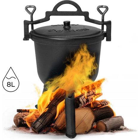 Caldero de pie de hierro fundido 8L, olla de cazador, parrilla para fogata, MultiGarden