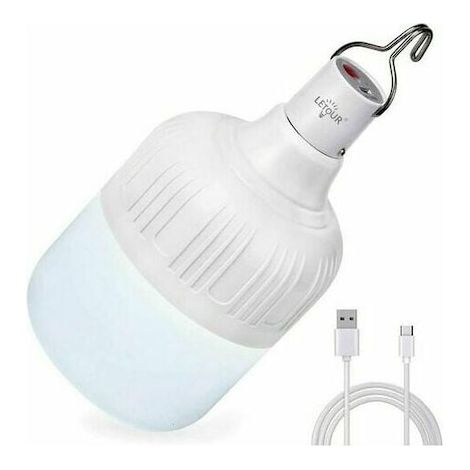 Ampoule portable avec crochet, LED réglable, 60W, 5000 lumens, 5 modes d'éclairage, résistant à l'eau, batterie rechargeable (1/3)