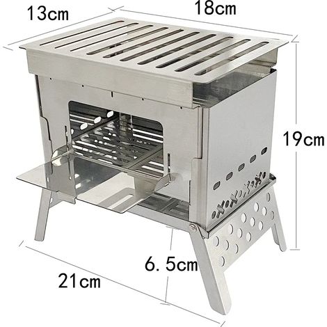 Réchaud de barbecue pliable et portable en acier inoxydable, multifonctionnel, idéal pour la pêche, la randonnée et la survie. (1/4)