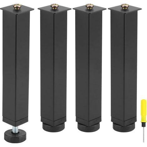 Lot de 4 - Pied Réglable - Sommier à Lattes - Hauteur Ajustable 20-22 cm - Acier Robuste - Base Antidérapante - Pour Meubles Divers - Noir - 20x22 cm (1/5)