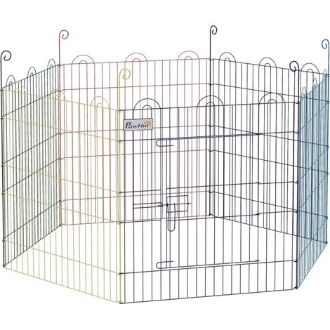 Modulares Welpengehege aus Metall, 6 Paneele, Ø120 x 60 cm, mehrfarbig (1/4)