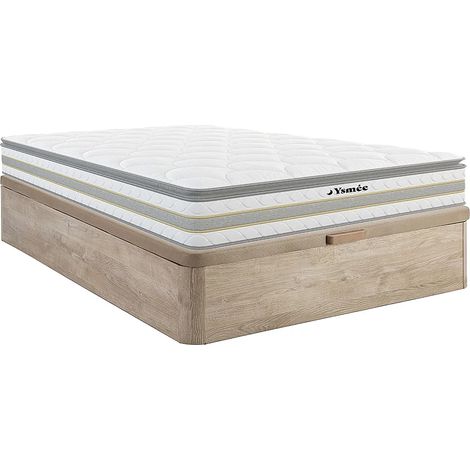 Ensemble 140 x 190 cm sommier coffre naturel clair + matelas ressorts ensachés et surmatelas intégré ép.29cm - CANTERBURY de YSMÉE (1/5)