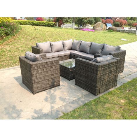 Fimous 8 Seater Corner Rattan Sofa Set Coffee Table Chair Garden Furniture Outdoor (1/2)