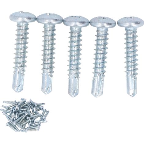 50 vis cruciformes autoperceuses en acier au carbone galvanisé, tête ronde 4,8 x 25 mm (1/5)