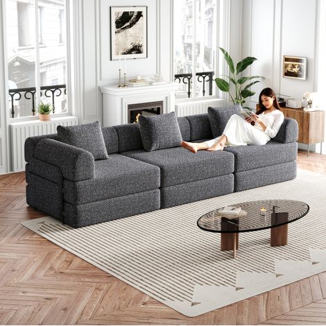 Divano letto in ciniglia grigio 2 in 1, 1 posto, con vano portaoggetti nel bracciolo (1/5)