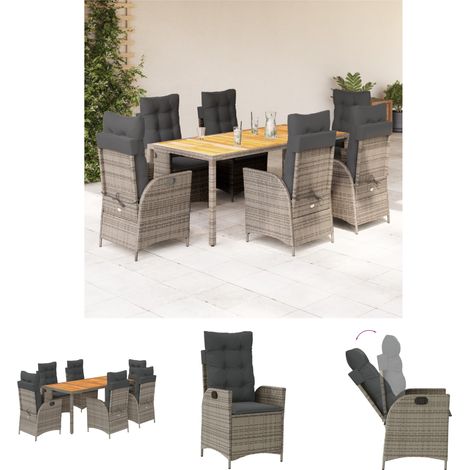 The Living Store 7-tlg. Garten-Essgruppe mit Kissen Grau Poly Rattan -  Gartenmöbel-Sets (1/5)