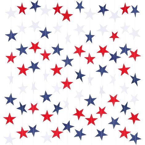 Guirlande Étoiles Patriotiques - 8 Brins - Rouge Blanc Bleu - 2 m - Décoration Murale Fenêtre - 2 Pièces (1/5)