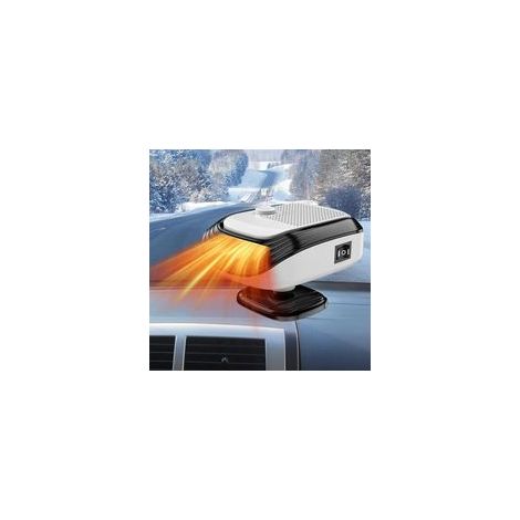 12V Chauffage de Voiture, Chauffage Portable pour Voiture, 2 en 1 Anti-Buée et Dégivreur, Ventilateur de chauffages de Voitures avec Base Rotative à 360 °avec Prise Allume（Blanc