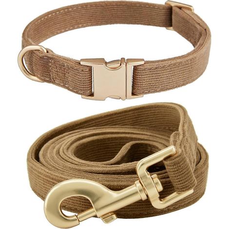 Ensemble collier et laisse pour chien, taille moyenne, en velours côtelé doux, marron. (1/5)