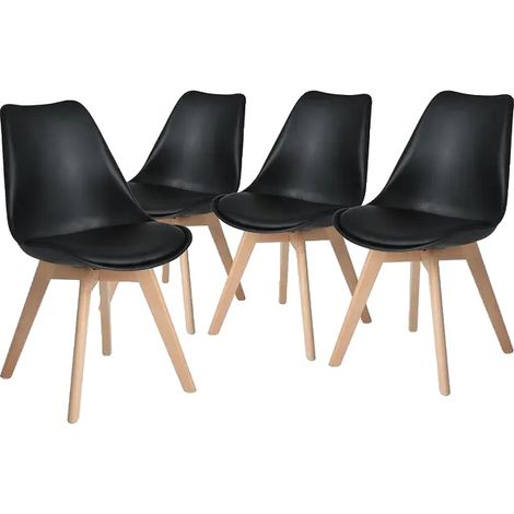 Sillas de comedor, diseño ergonómico, construcción duradera, color negro - Juego de 4 (1/2)