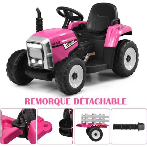 Tracteur électrique enfant 12V avec remorque, télécommande 2,4G, Bluetooth et LED, conduite intérieur extérieur (1/5)