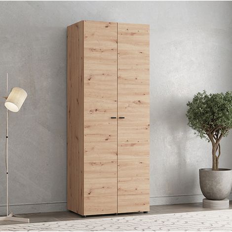 Armario de 2 Puertas Pomar, Armario Dormitorio con Perchero, un Estante, 2 Puertas, 79x208h cm Roble Nodo Marrón (1/5)