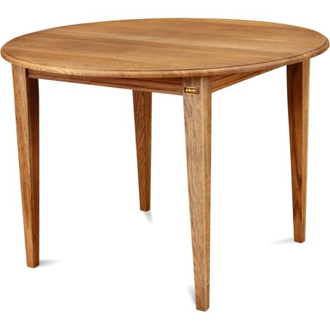 Hellin – Table ronde extensible en chêne massif D115 – 4 places – Hauteur 75 cm – Allonge centrale 40 cm – Finition vernis mat