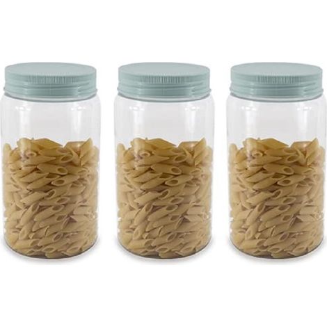 Set 3 Barattoli in plastica per alimenti rotondi da 1,5 Litri Milleusi Trasparente - Contenitore Multiuso Rotondo con Coperchio ermetico - Verde (1/5)